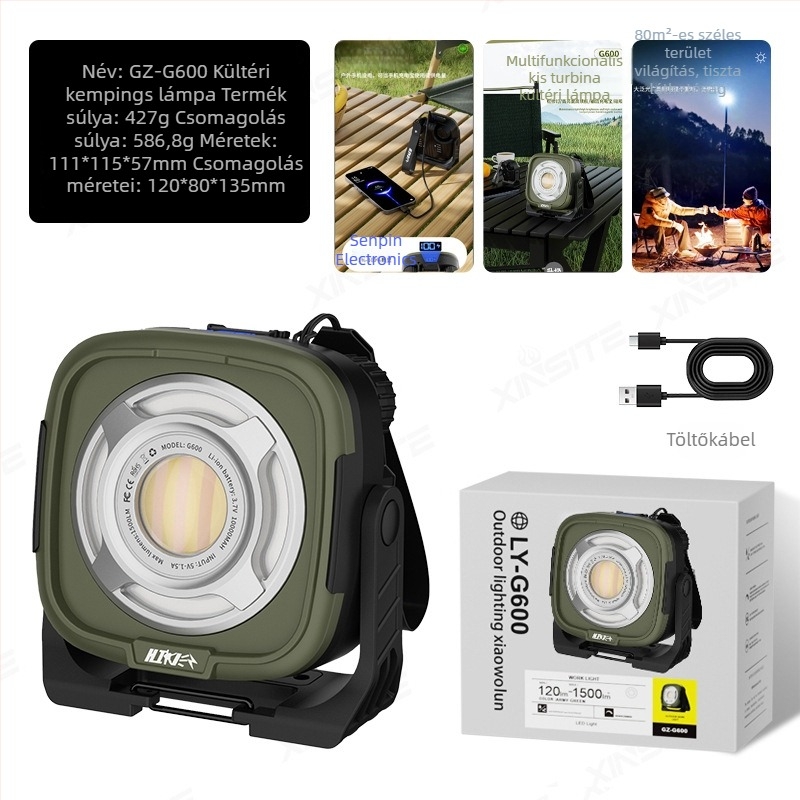 Ai win G600 kempinglámpa mágneses alapú, COB LED, 10W, nagy teljesítményű kemping- és munkalámpa