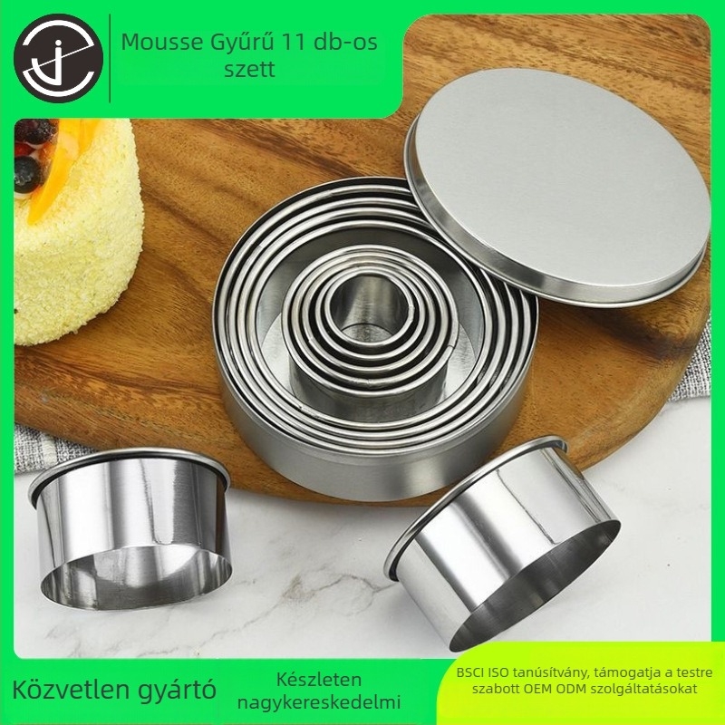 Kerek tortaformák rozsdamentes acélból, 11 darabos készlet