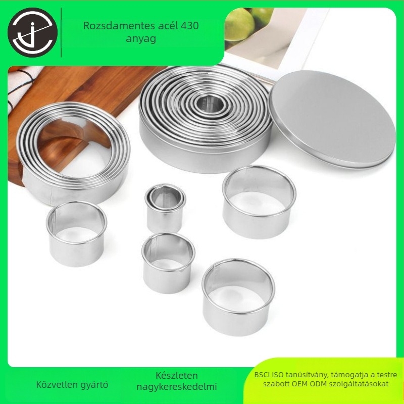 Kerek tortaformák rozsdamentes acélból, 11 darabos készlet