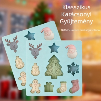 Szilikon sütemény forma karácsonyi témával: hóember és mézeskalács figura DIY sütéshez