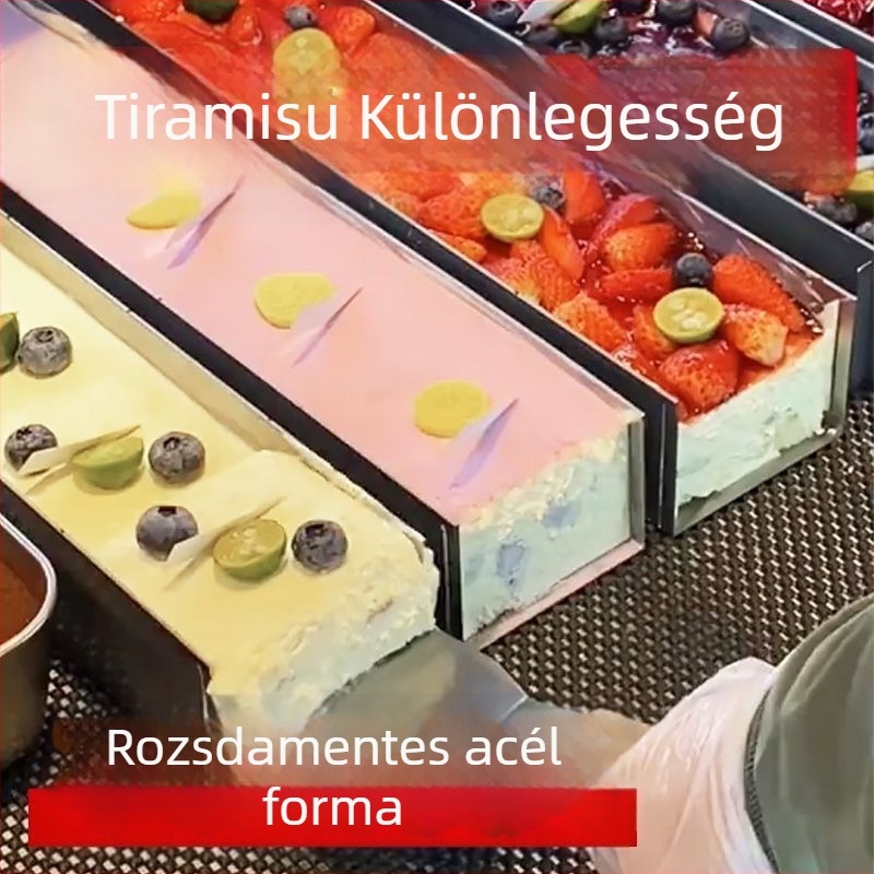 Tiramisuhoz készült, rozsdamentes acélból készült téglalap alakú sütőforma – félig kész