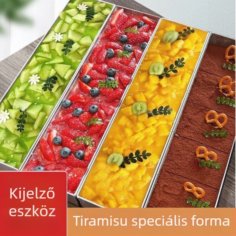 Tiramisuhoz készült, rozsdamentes acélból készült téglalap alakú sütőforma – félig kész