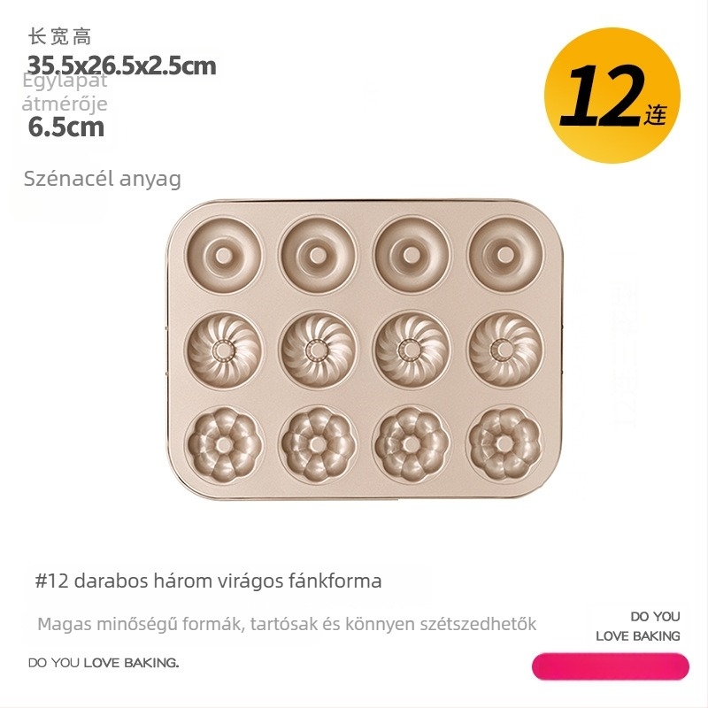 Nem tapadó fánkforma készlet, szilvavirág mintával, szénacél sütőedény, 6 vagy 12 üreg