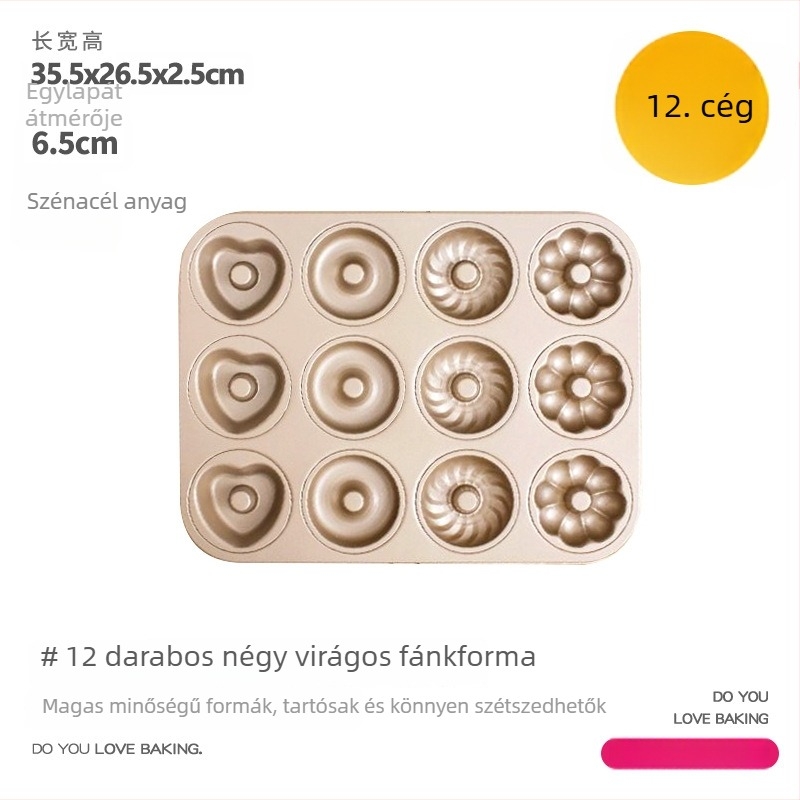 Nem tapadó fánkforma készlet, szilvavirág mintával, szénacél sütőedény, 6 vagy 12 üreg