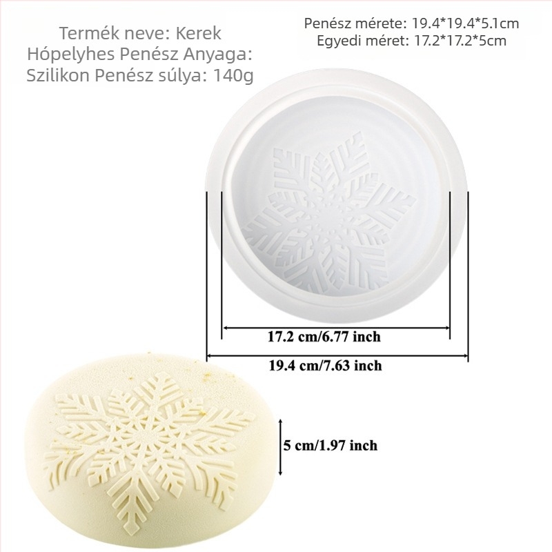 Hópehely alakú kerek szilikon forma mousse tortához, sütéshez, csokoládéhoz és szappan készítéséhez
