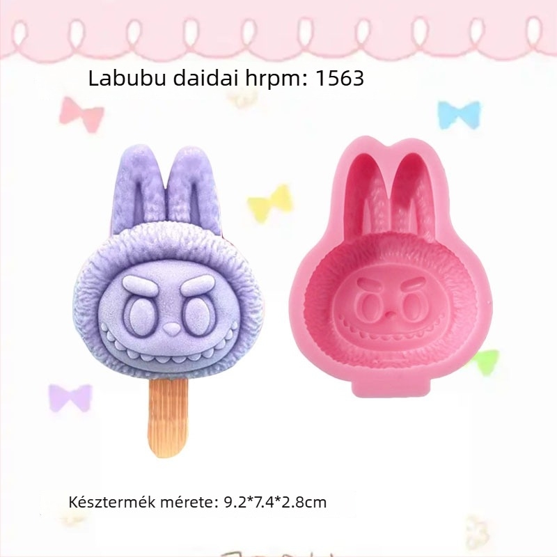 Labubu szilikon fagylalt forma – élelmiszer-minőségű szilikon, szabálytalan forma, sütésre/tortákhoz való forma, fondant és csokoládé
