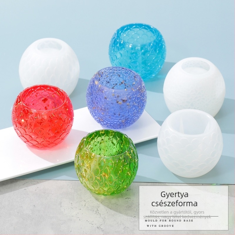 Szilikon öntőforma gyantához — kör alakú, pikkely mintázatú, gyertyatartókhoz és poharak készítésére