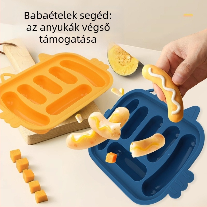 Négyszögletes szilikon kolbászforma, élelmiszerbiztos anyagból, bébi ételekhez, gőzölésre és sütésre