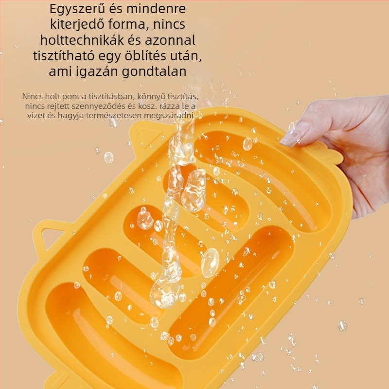 Négyszögletes szilikon kolbászforma, élelmiszerbiztos anyagból, bébi ételekhez, gőzölésre és sütésre