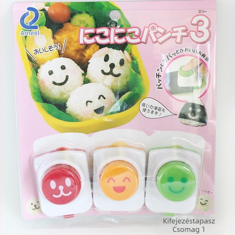 Rizsgolyó formakészlet nori embossinggel – mosolygós arc kialakítás, 3 darab sushi forma