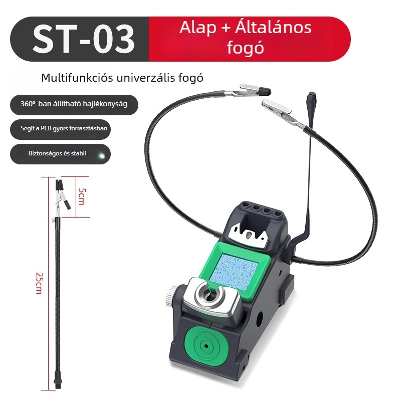 HANDSKIT Fém forrasztóállvány 210/245-höz – Többszörös funkciójú (Anyag: Vas; Lyuk átmérő: Ø5; Mélység a hornyban: 4; Belső hornyok mérete: 52)