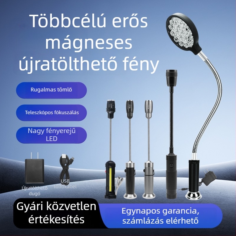 CNC gépekhez LED munka lámpa, újratölthető akkumulátorral, erős mágneses rögzítéssel, hordozható a gépek karbantartásához