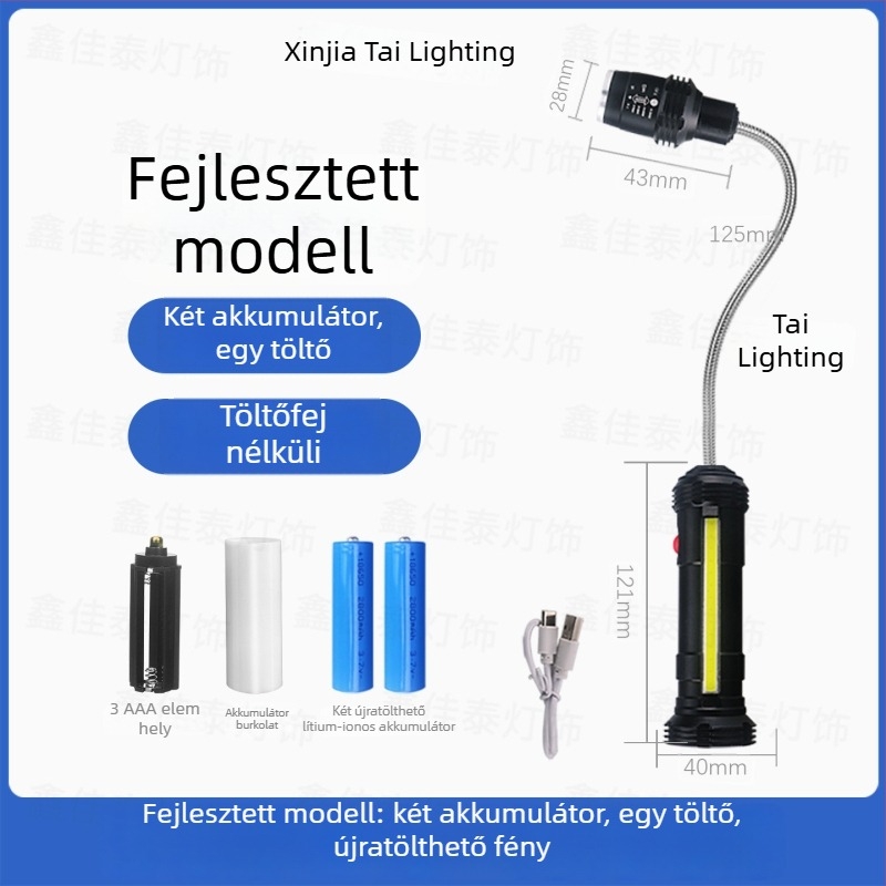 CNC gépekhez LED munka lámpa, újratölthető akkumulátorral, erős mágneses rögzítéssel, hordozható a gépek karbantartásához