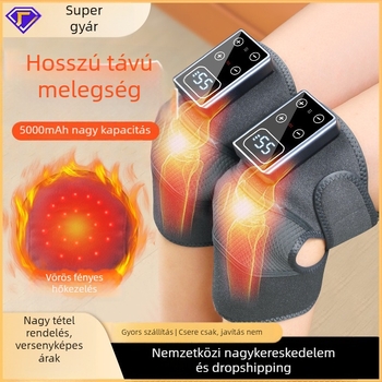 Több területet melegítő térdmasszírozó, térd, váll és könyök számára; intelligens hőmérséklet-szabályozás 3 móddal; fűtési tartomány 45–65°C; teljesítmény 7,5 W, 5V/2A; forró kompressziós masszázs