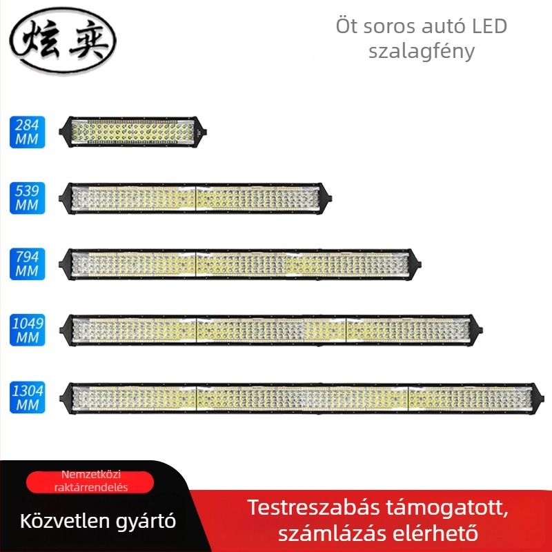 Öt soros autó LED-szalag a első lökhárítóra, öntött alumínium, 3W, 220V, élettartam 5000 h, alkalmas vanokra, teherautókra és utánfutókra