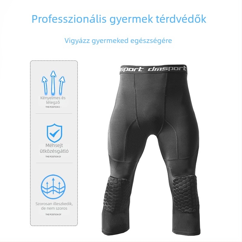 Gyerekeknek capri nadrág méhsejt mintás térdvédővel, kosárlabda és futballhoz, légáteresztő, rugalmas edzőnadrág