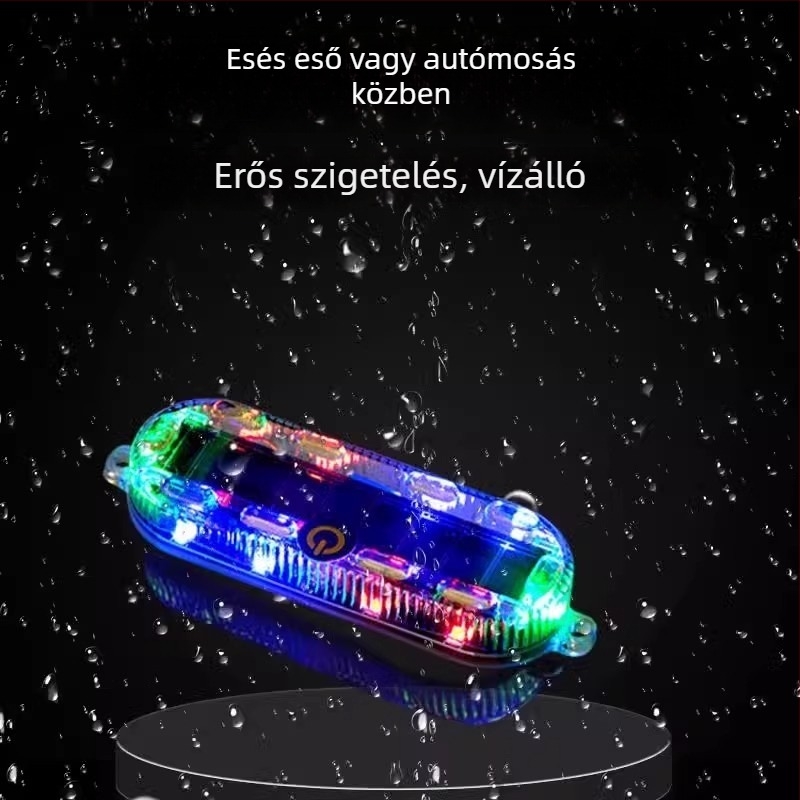 Napelemes autó stroboszkóp lámpa hátsó ütközés elleni figyelmeztetéshez, erős ragasztóval rögzíthető, teherautókhoz és utánfutókhoz, újratölthető.