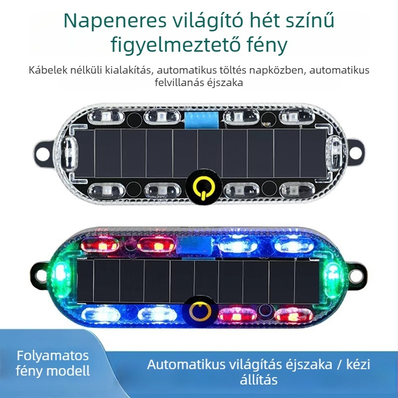 Napelemes autó stroboszkóp lámpa hátsó ütközés elleni figyelmeztetéshez, erős ragasztóval rögzíthető, teherautókhoz és utánfutókhoz, újratölthető.