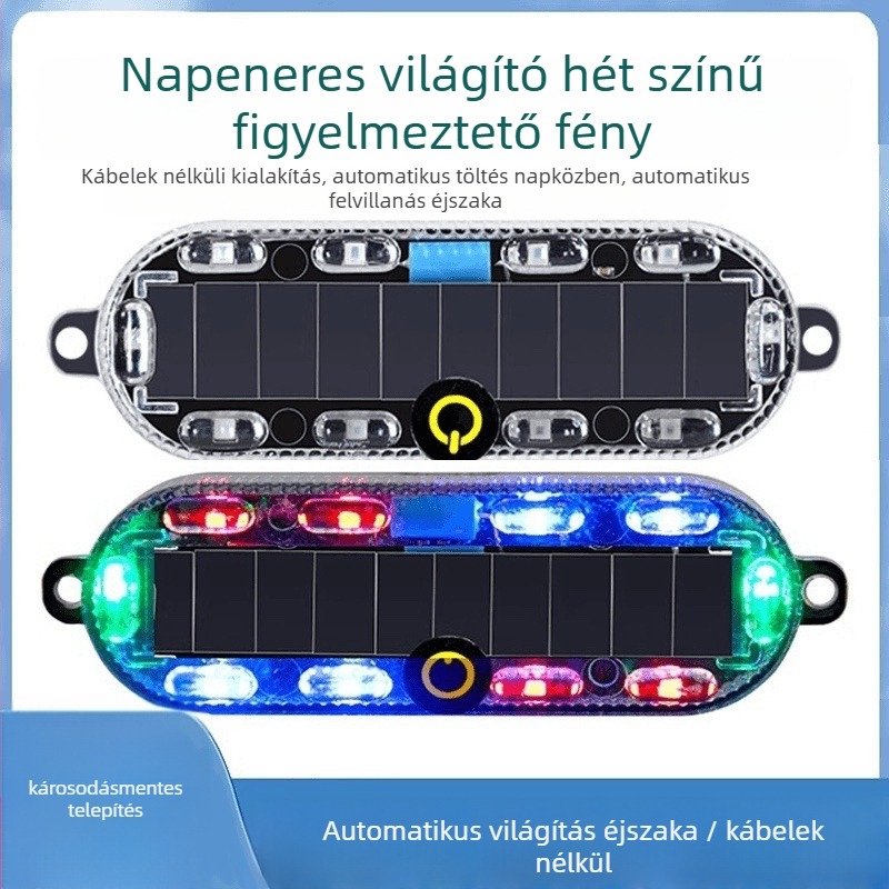 Napelemes autó stroboszkóp lámpa hátsó ütközés elleni figyelmeztetéshez, erős ragasztóval rögzíthető, teherautókhoz és utánfutókhoz, újratölthető.