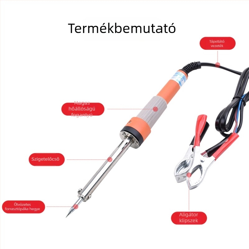 12V-os elektromos forrasztóvas gumírozott fogantyúval a hegesztéshez és javításokhoz (Sol)