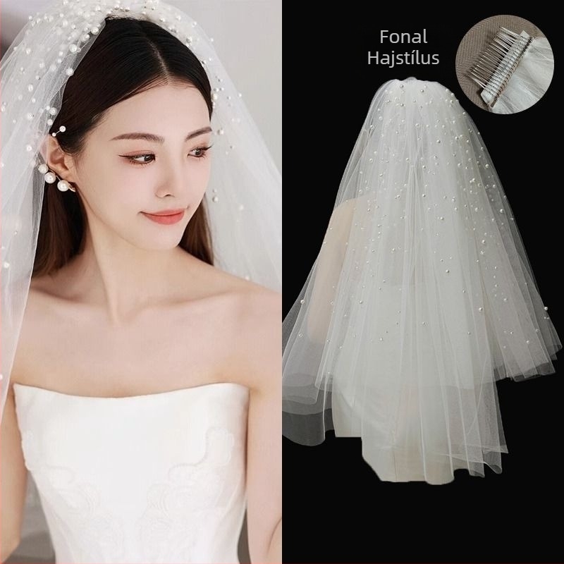 Esküvői satin fátyol regisztrációhoz, rövid fő fátyol az esküvőhöz, fejfedő fotóhoz - Márka Unique, Készlet raktáron, 2021 nyár