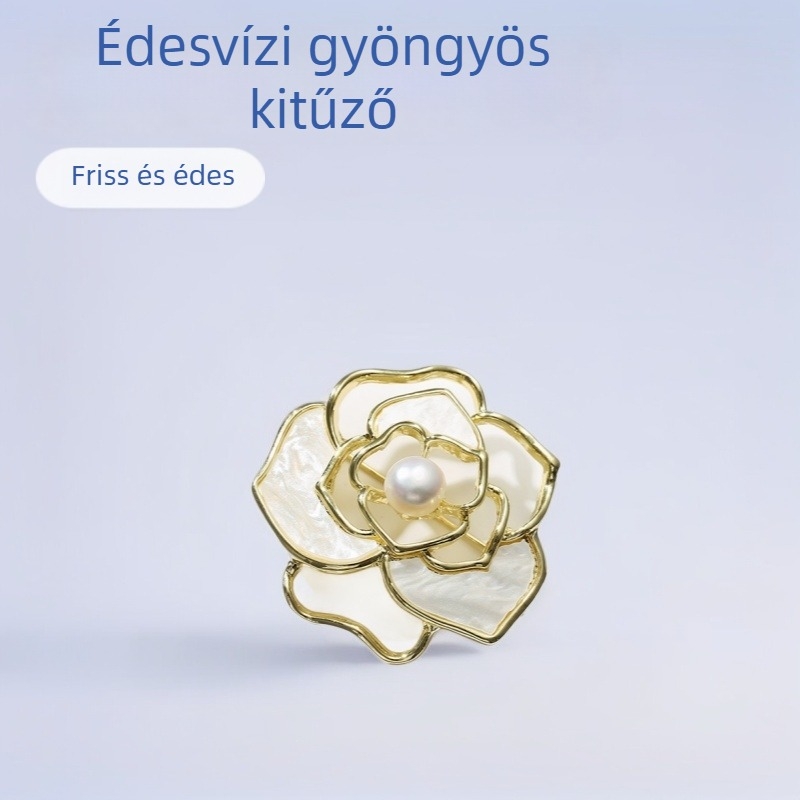 Ötvözetből készült virág brooch, édesvízi gyöngy, koreai stílus, elektroplatázás, Őszi 2022