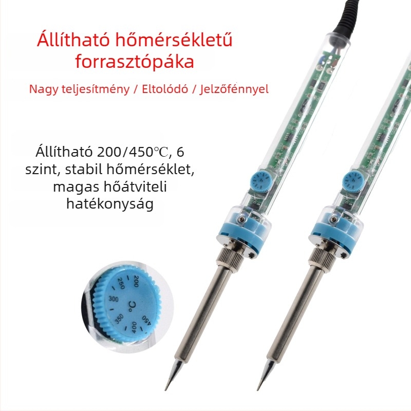 Állítható hőmérsékletű elektromos forrasztókészlet, 60 W, gumírozott markolattal, desoldering, gravírozás és pyrográfia