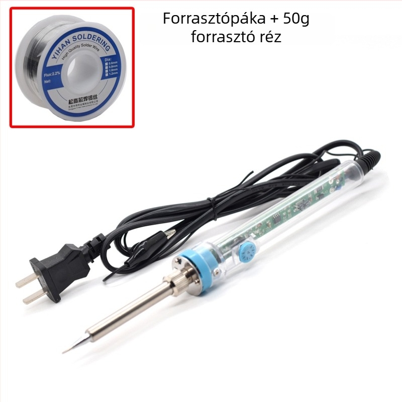 Állítható hőmérsékletű elektromos forrasztókészlet, 60 W, gumírozott markolattal, desoldering, gravírozás és pyrográfia