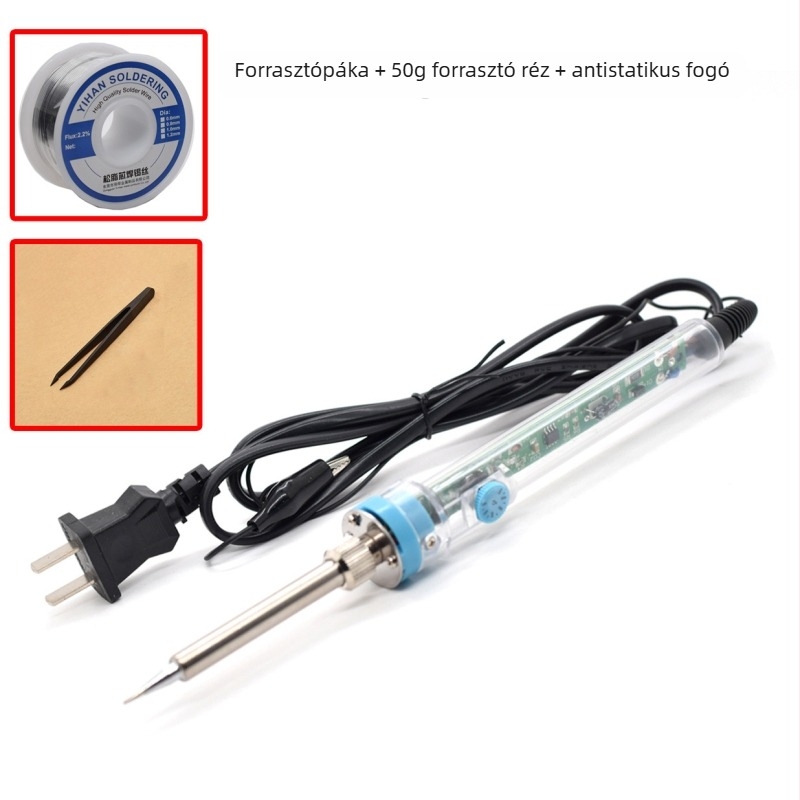 Állítható hőmérsékletű elektromos forrasztókészlet, 60 W, gumírozott markolattal, desoldering, gravírozás és pyrográfia