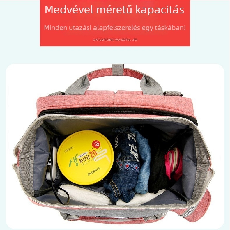 Pelenkázó hátizsák tejtároló szigeteléssel, összecsukható kialakítás, USB-port, Oxford anyag
