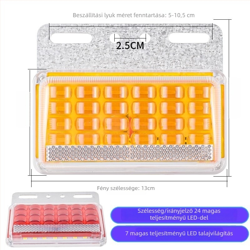 LED Nagy teherautó oldalsó fény, 24V, vízálló, rendkívül fényes, félpótkocsihoz, szélesség/hátrameneti jelző