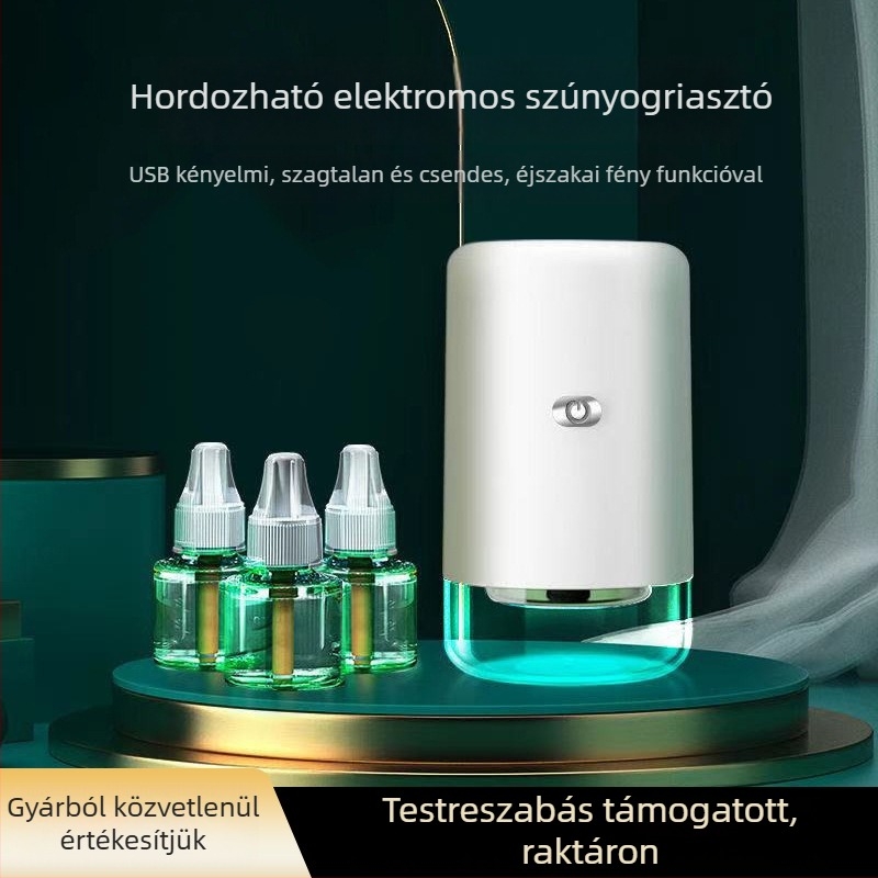 Autós USB-s szúnyogriasztó folyadékkal, 11–20 m²-es területhez, LED UV fény, alumínium háló, ABS burkolat