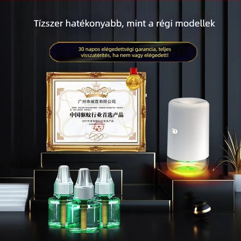 Autós USB-s szúnyogriasztó folyadékkal, 11–20 m²-es területhez, LED UV fény, alumínium háló, ABS burkolat