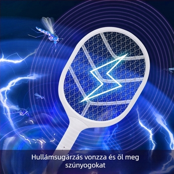 2-in-1 szúnyogirtó lámpa és elektromos szúnyogcsapó, újratölthető beépített akkumulátorral, LED világítással, alumínium hálóval, töltési idő 3-5 óra, 21-30 m²-hez