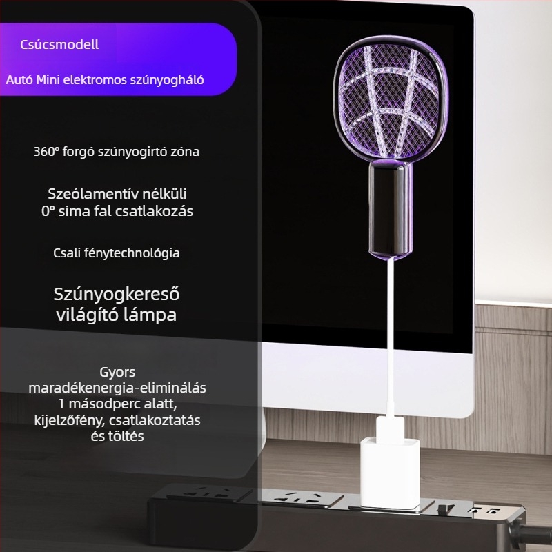 2-in-1 szúnyogirtó lámpa és elektromos szúnyogcsapó, újratölthető beépített akkumulátorral, LED világítással, alumínium hálóval, töltési idő 3-5 óra, 21-30 m²-hez