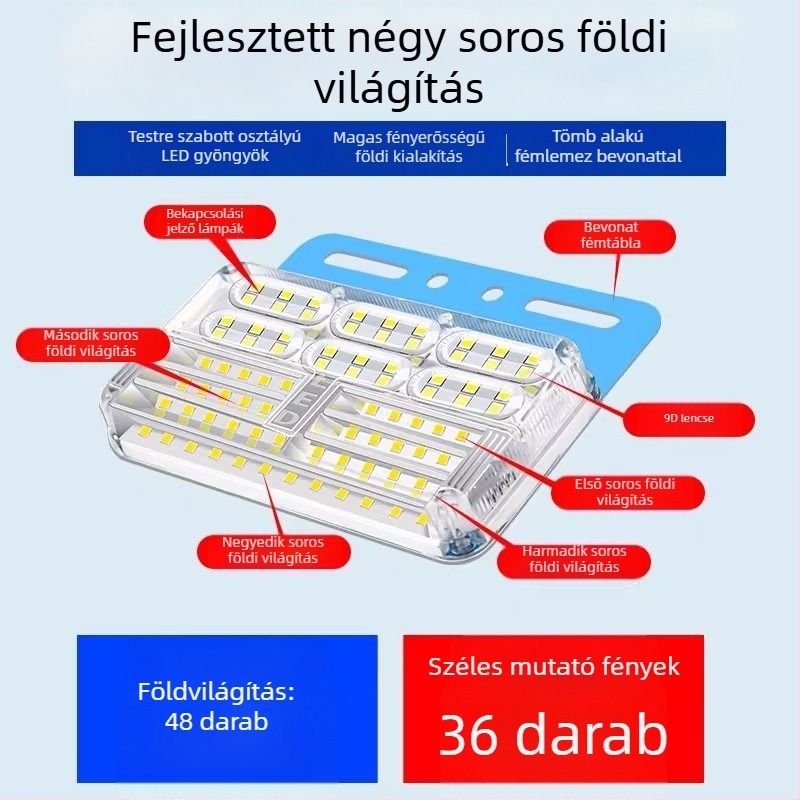24V-os négy soros LED oldalsó lámpa teherautókhoz és utánfutókhoz, vízálló, 5-10W, PC+vas tartó, élettartam 50 000 óra