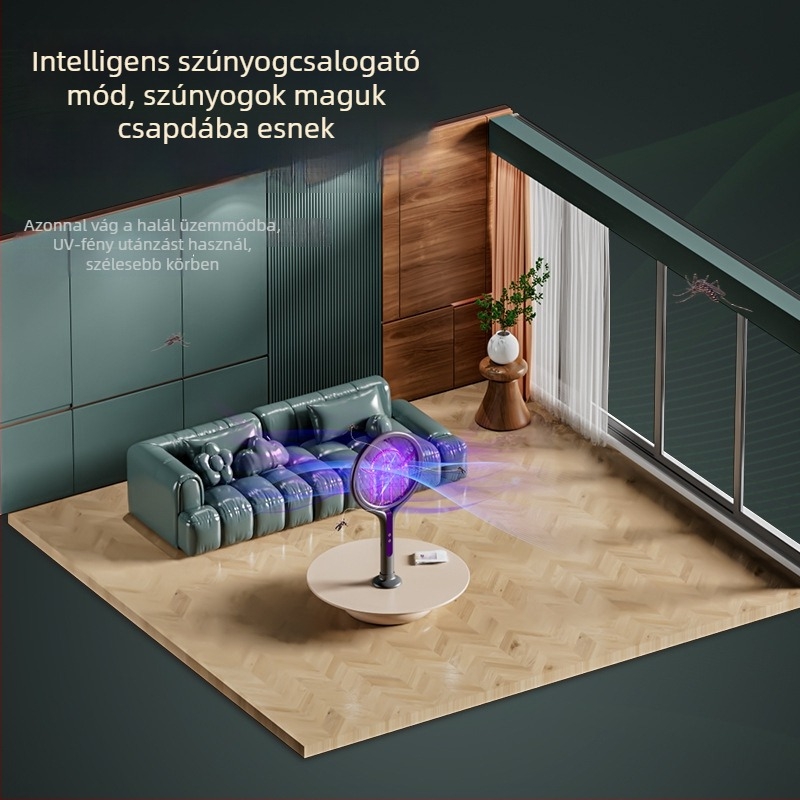 Világító LED-es elektromos szúnyogütő, teleszkópos, összecsukható, 90°-ban elforgatható, újratölthető