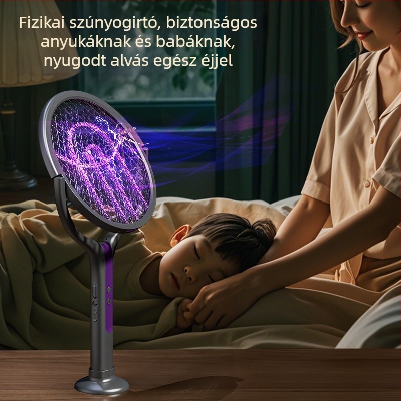 Világító LED-es elektromos szúnyogütő, teleszkópos, összecsukható, 90°-ban elforgatható, újratölthető