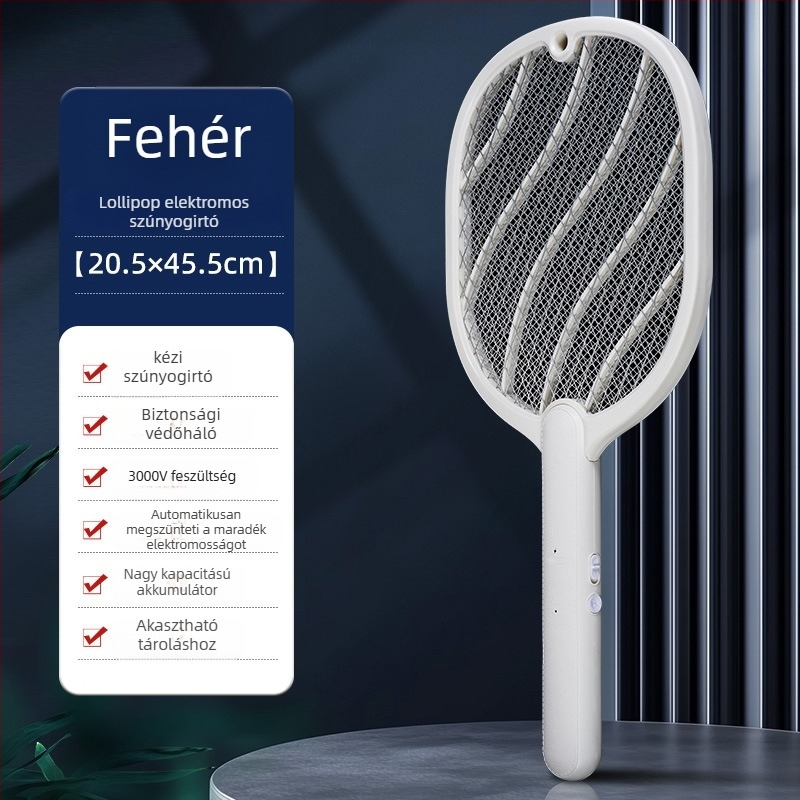 Világító LED-es elektromos szúnyogütő, teleszkópos, összecsukható, 90°-ban elforgatható, újratölthető