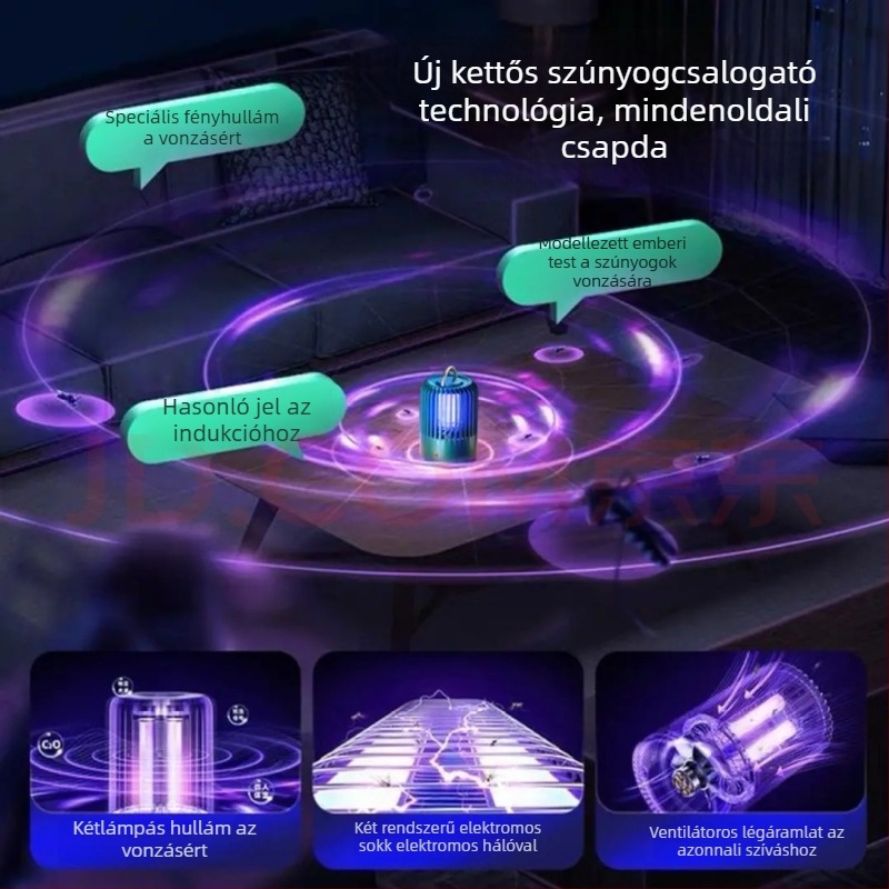 Otthoni elektromos szúnyogirtó – UV lámpa, 360° forgás, beépített akkumulátor 2001–2500 mAh, töltési idő 1–3 óra, 21–30 m²-es területhez