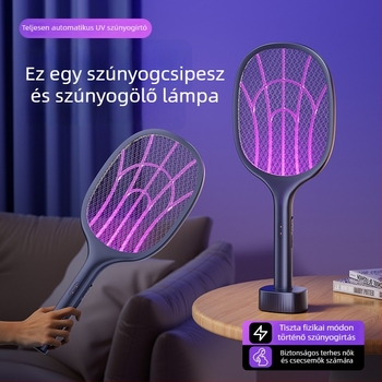 Kétfunkciós elektromos szúnyoggyilkos és csapda LED-del, beépített akkumulátor, töltési idő 1–3 óra, üzemidő 3–6 óra, alumínium háló