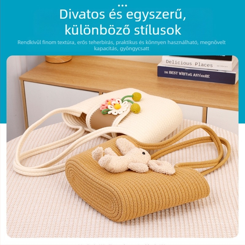 Pamutból készült strand tote táska, szövött külső, modern stílus, 2026-os modell, nagy kapacitás