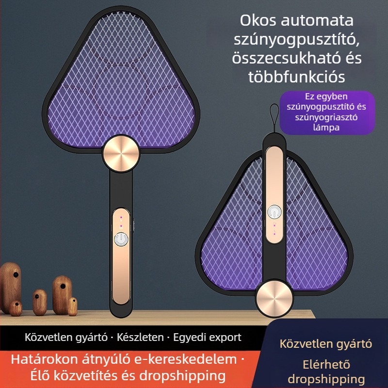 Elektromos szúnyogcsapó, összehajtható kettős kialakítás, beépített 1001–1600 mAh akkumulátor, LED világítás, 11–20 m² lefedettség, 180°-os forgás