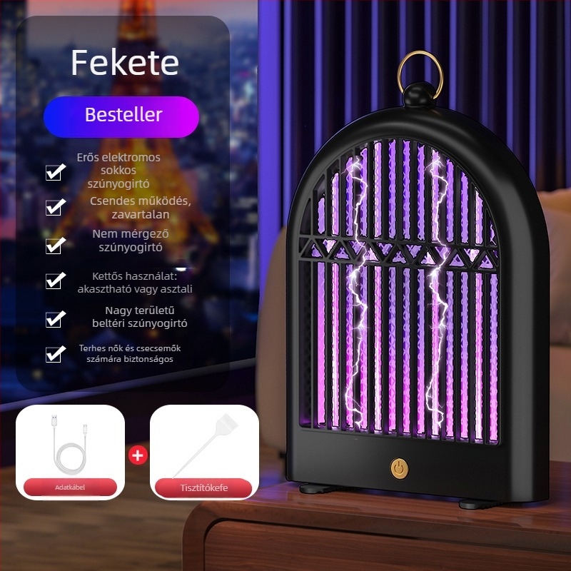 Fotokatalizátorral működő elektromos szúnyogirtó lámpa, USB újratölthető, beltéri és kültéri használatra, beépített akkumulátor, LED, alumínium háló, 11–20 m² lefedettség