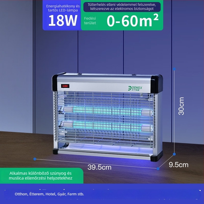 Beltéri elektromos sokk-lámpa szúnyogok ellen LED-del; 61㎡+ területre; hálózati üzemmód; ötvözet burkolat; tűzálló