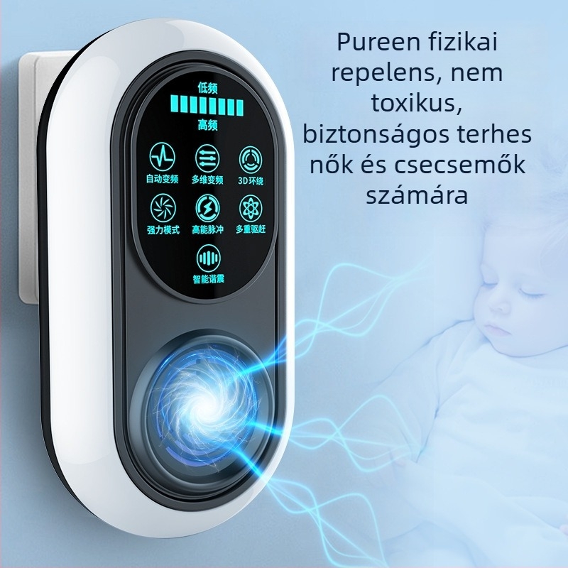 Beltéri ultrahangos szúnyogriasztó és rovarölő készülék, újratölthető, 220V, dobozos csomagolásban