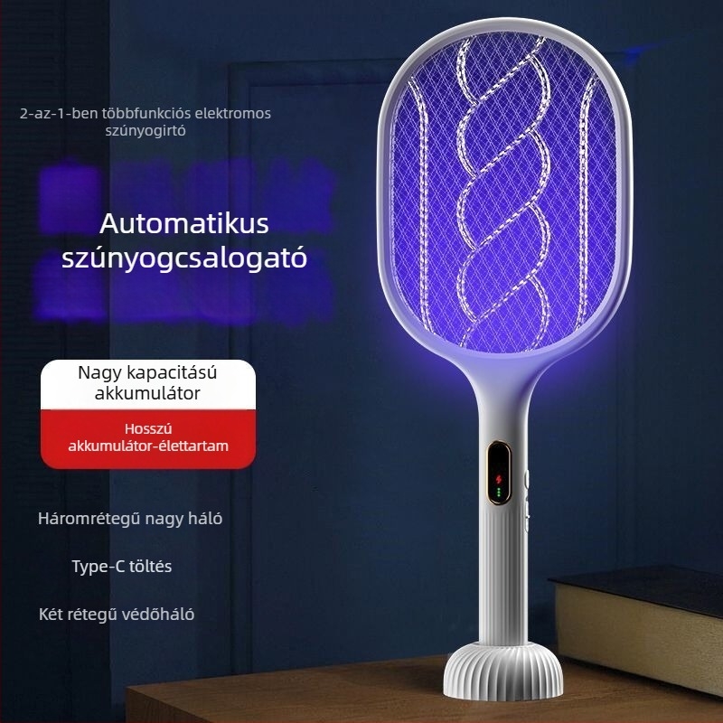 Elektronikus szúnyogcsapó levehető akkumulátorral, 61 m²-nél nagyobb területekre, tartós szúnyogölő fénycsővel