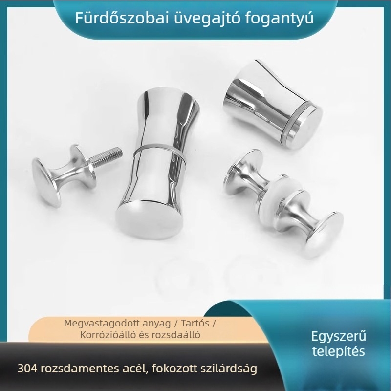 Zuhanykabin üvegajtó fogantyú, kör alakú, egylyukas, rozsdamentes acél, polírozott felület, modern minimalista stílus