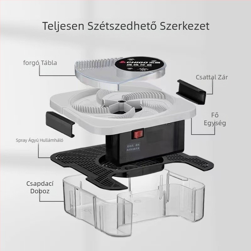 Légycsapda, automata légyfogó készülék, alkalmas 21-30 m²-re, 5V, 4W, beépített akkumulátor, üzemidő 8-12 óra