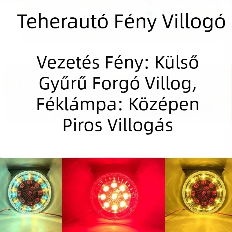 Teherautó LED stroboszkóp lámpa - vízálló figyelmeztető fény vontatott járműhöz, ütközés elleni, modell rT3vq